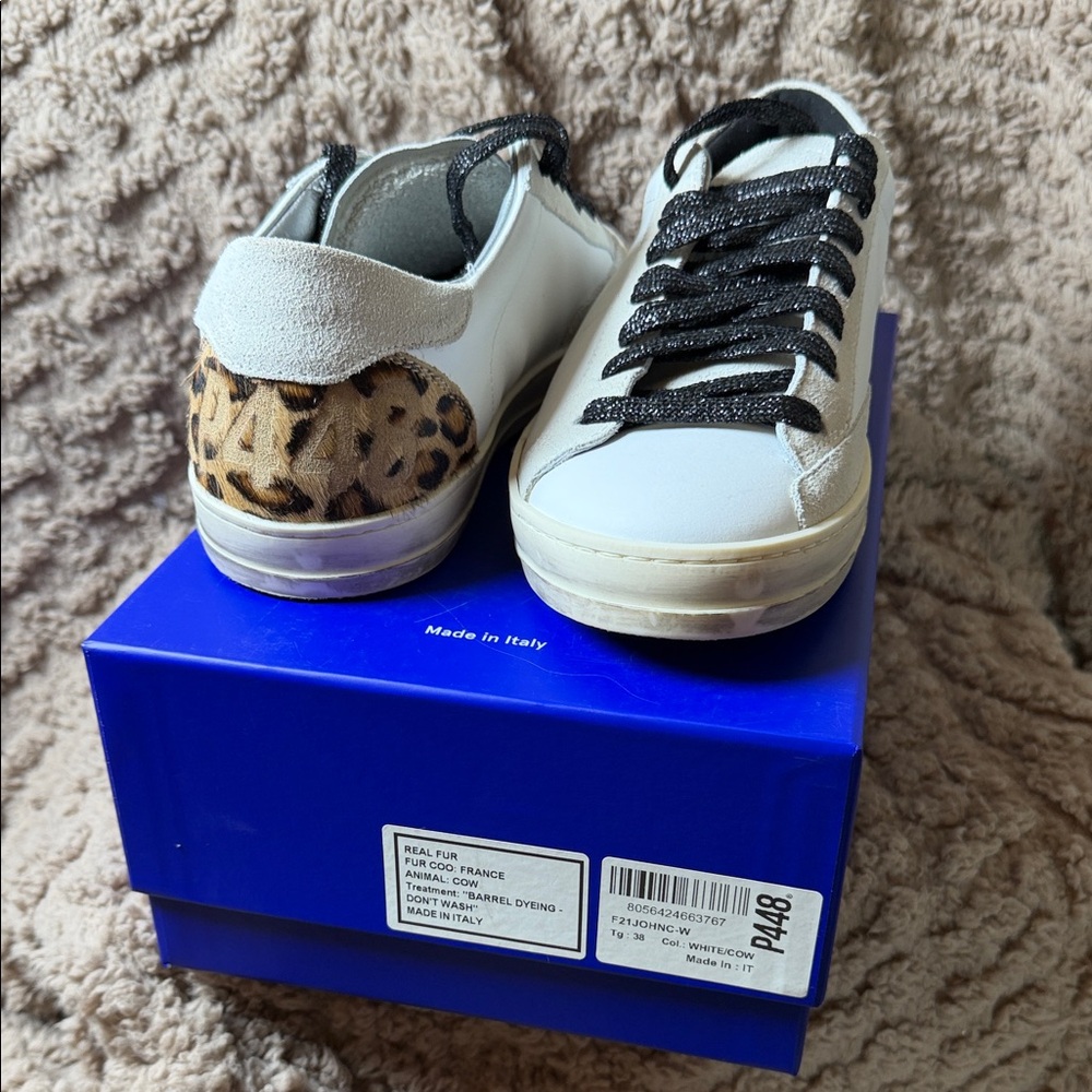 P448 Women’s White and Leopard Sneakers
